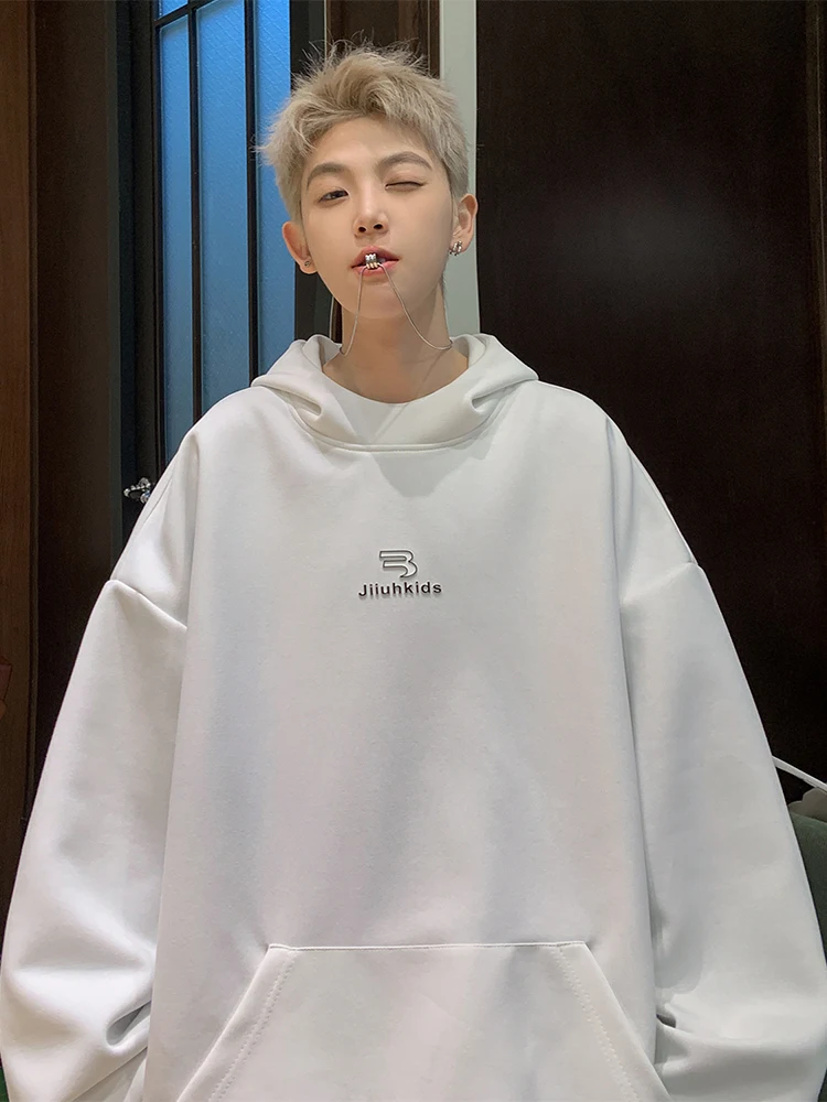 

Oversize American Sle Heavyweight White Hoodie Spring Autumn Men's Trendy Haome High-End Feeling Clothes Youth Casual