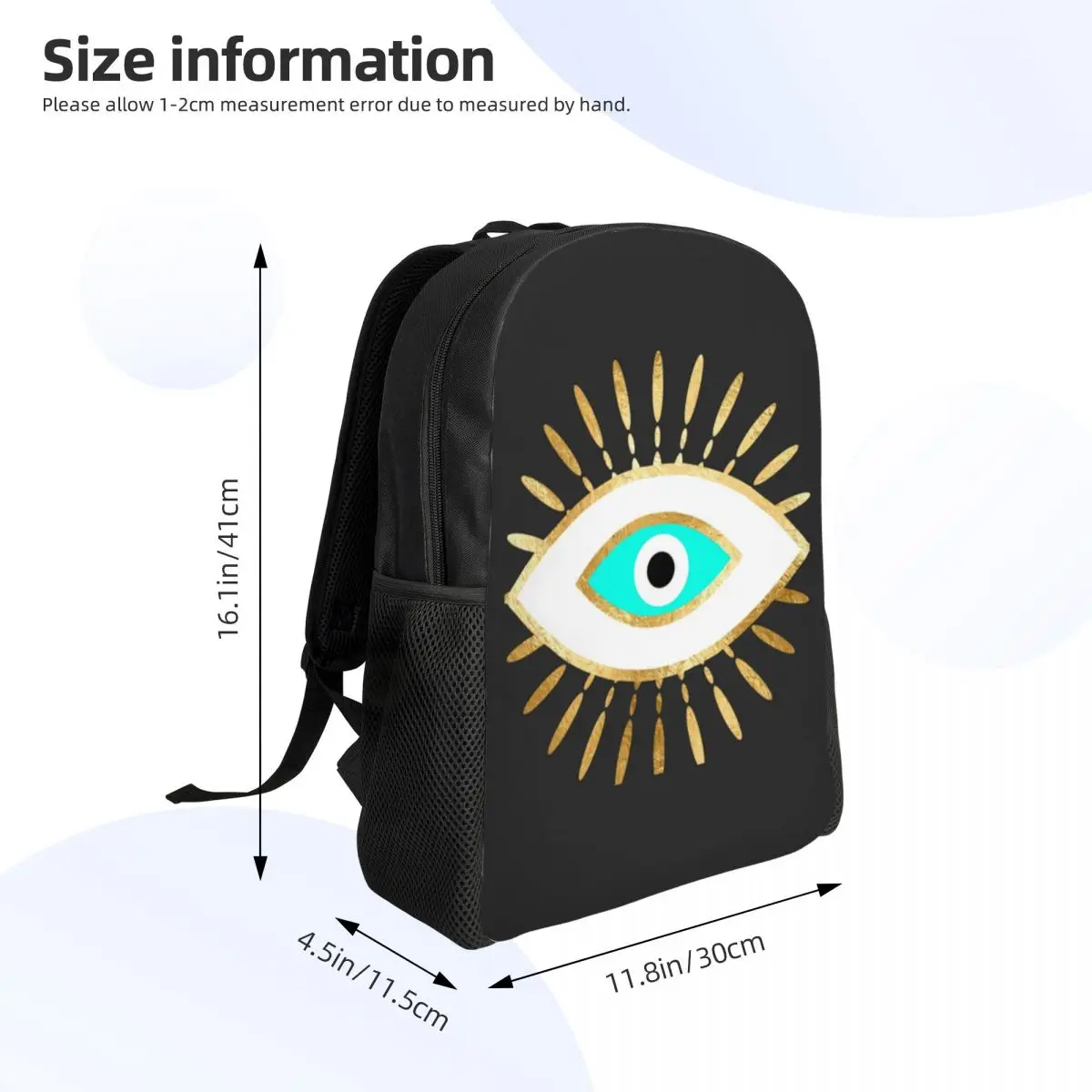 Hamsa Evil Eye Gold Foil Print Mochilas para Mulheres e Homens, Bolsa de Escola Impermeável, Nazar Amulet, Mochilas de Impressão, Faculdade