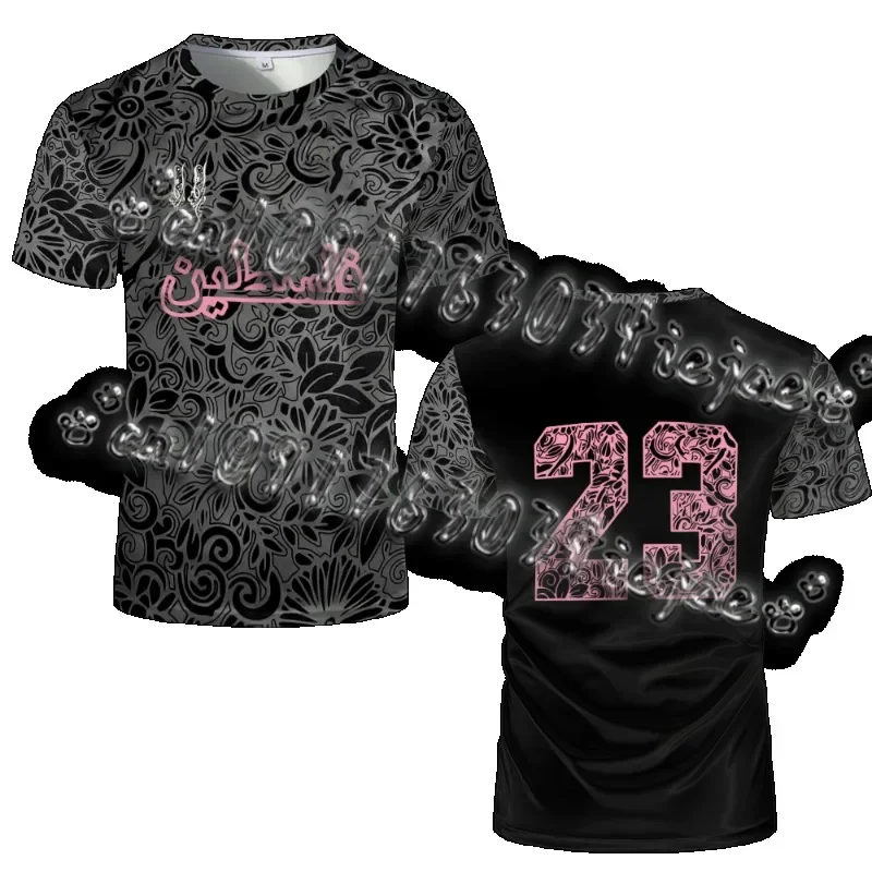 

Модный футбольный трикотаж с флагом Палестины, летняя тенденция, спортивная футболка с круглым вырезом и 3D национальным гербом, повседневные свободные футболки унисекс