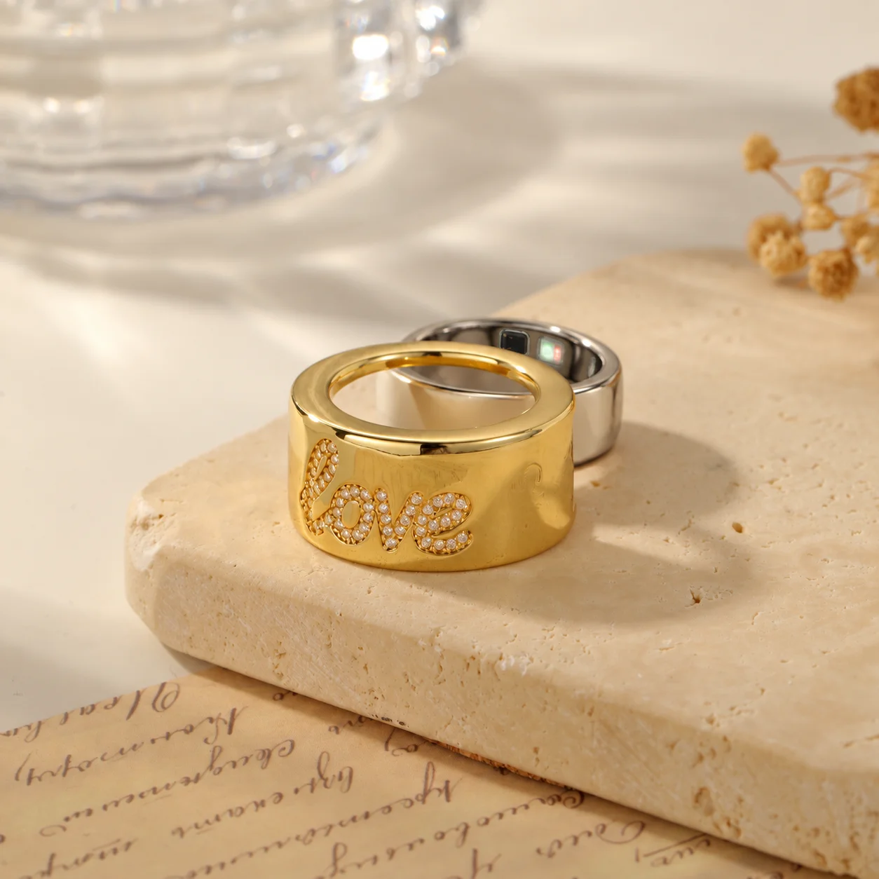Custom LOVE Smart Ring Cover Pave Zircon Ring Case Compatible with Oura Ring Gen 5 Gen 4 Waterproof Luxury Jewelry Gift for Coup view 2