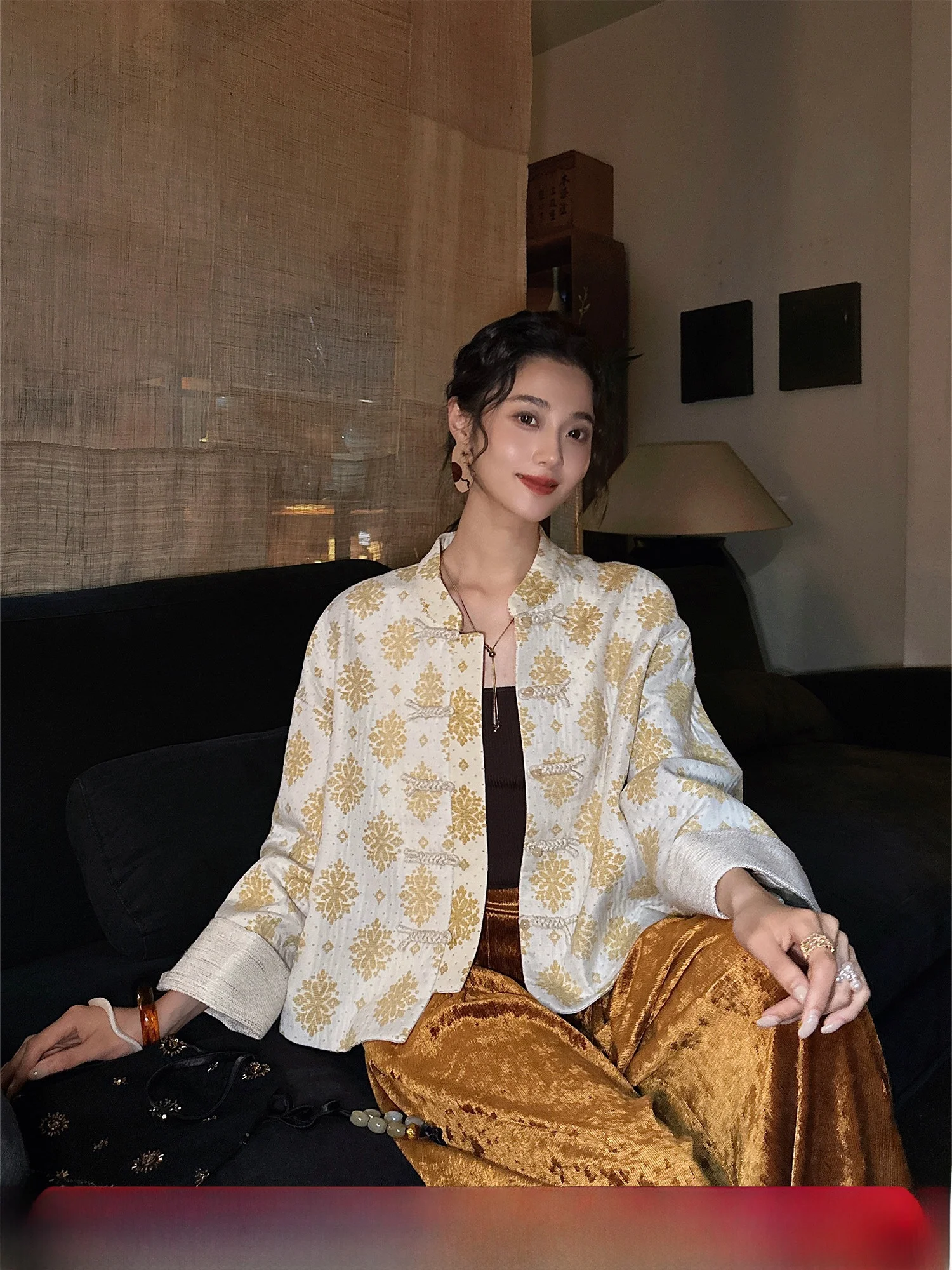 

Пальто Sanji Bla Flower Early Autumn с уникальной вышивкой из шенилла, на пуговицах, повседневное, для поездок на работу, свободного кроя, из смесового хлопка