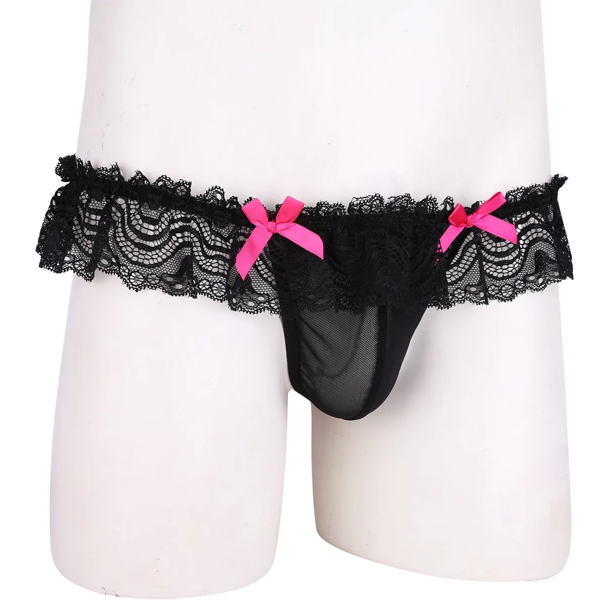 Sexy Mens Lingerie Mesh See Through Lace Sissy G String Thong Panties Open Butt Jockstrap Bikini Briefs Underwear Underpants