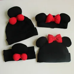 Fashion Cute 0-2Y Children Kids Red Bow Princess Headbands Newborn Baby Girl Black Hat Cap Headwear Hair Accessories