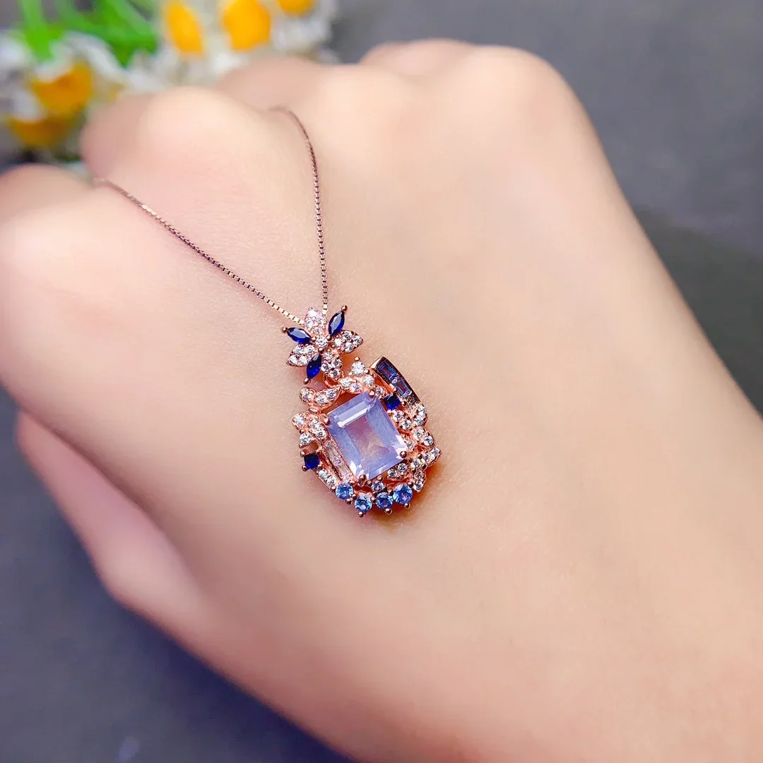 Classic 925 Silver Natural Lavender Amethyst  for Daily Rectangle Shape Natural Amethyst Pendant Sterling Silver