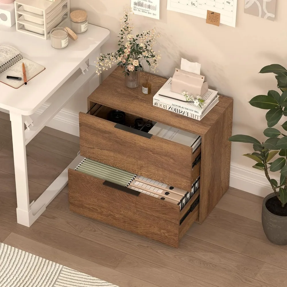 خزانة ملفات جانبية خشبية، خزائن ملفات ذات درجين للمكتب المنزلي، خزائن ملفات خشبية كبيرة بمقبض معدني للحروف Si #6