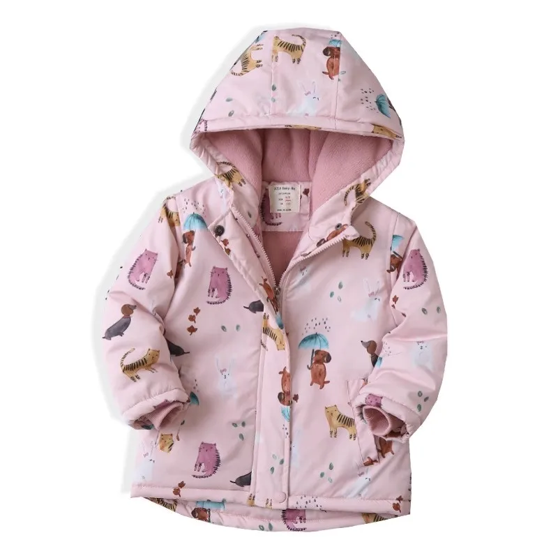 Girls Parkas 2024 New Elegant Cartoon Print Kids Winter Coat Hooded Cotton-padded Boys Jackets Child Plus Velvet Outerwear