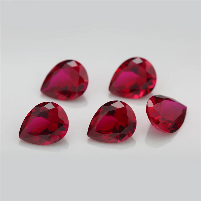 Size 3x5~13x18mm Pear Cut 8# 3# 5# Red Stone Synthetic Corundum Gemstone For Jewelry