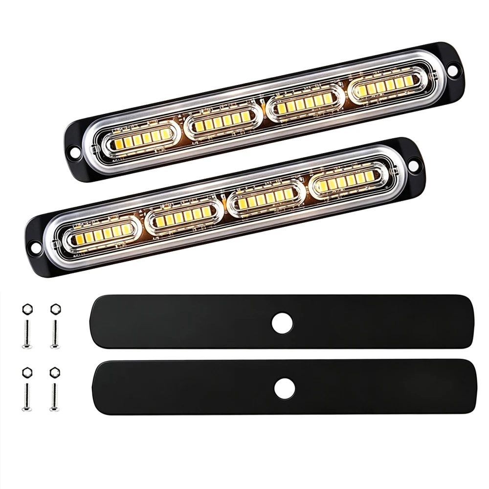 24 LED Emergency Warning Hazard Flashing Light Amber Car Strobe Caution Light Bar Vehicle Truck Grille Lights Flash Beacon Lamp