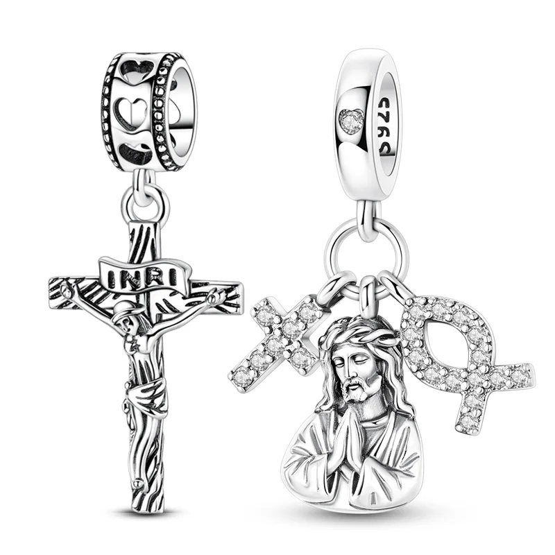 925 Sterling Silver Cross Ichthys Fish Charm Faith Symbol Pendant For Women DIY Bracelet Necklace Jewelry Making Wholesale
