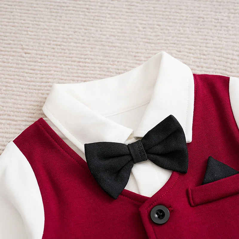 Gentleman Baby Boys bow tie Cotton Clothing Spring and Autumn Children One-Piece  long sleeves Jacket 0-2 years old Rompers