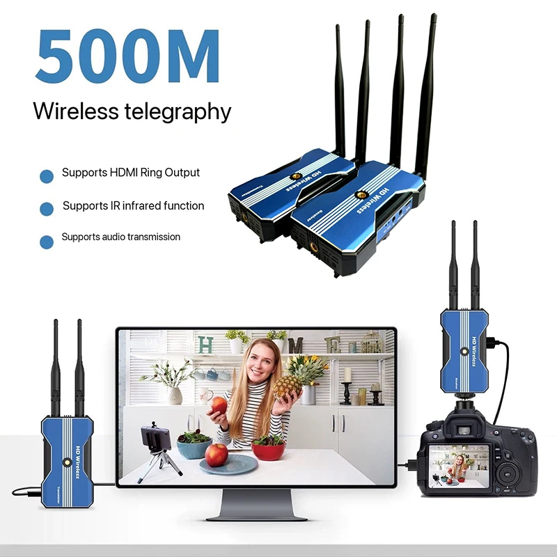 500M Wireless HDMI Transmitter and Receiver Extender Adapter 1080P Support Battery 1 To 8 DVD Camera Laptop PC To TV Projector