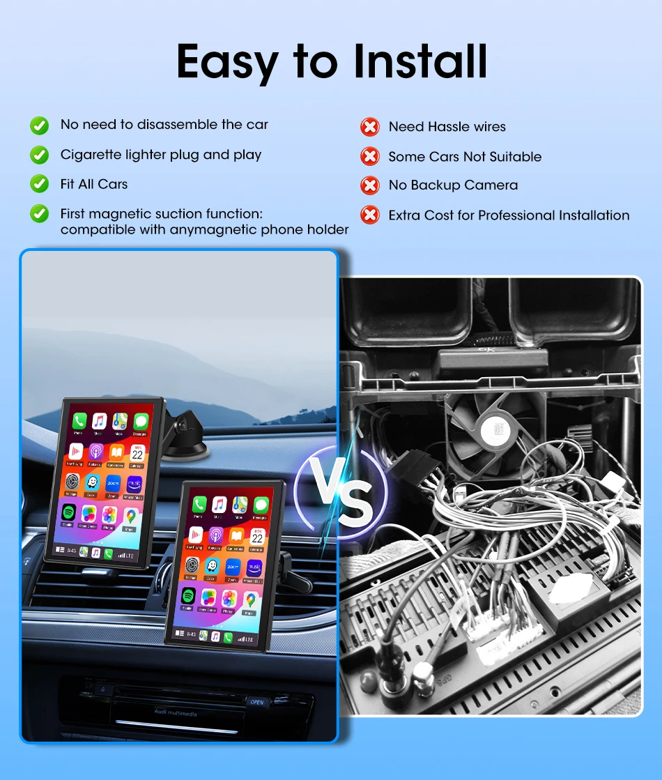 Jansite 9-Zoll-Autoradio mit vertikalem Bildschirm, Multimedia-Videoplayer, kabelloses Carplay, Android Auto, magnetische Halterung, Auto-Monitore, GPS – Detail 20