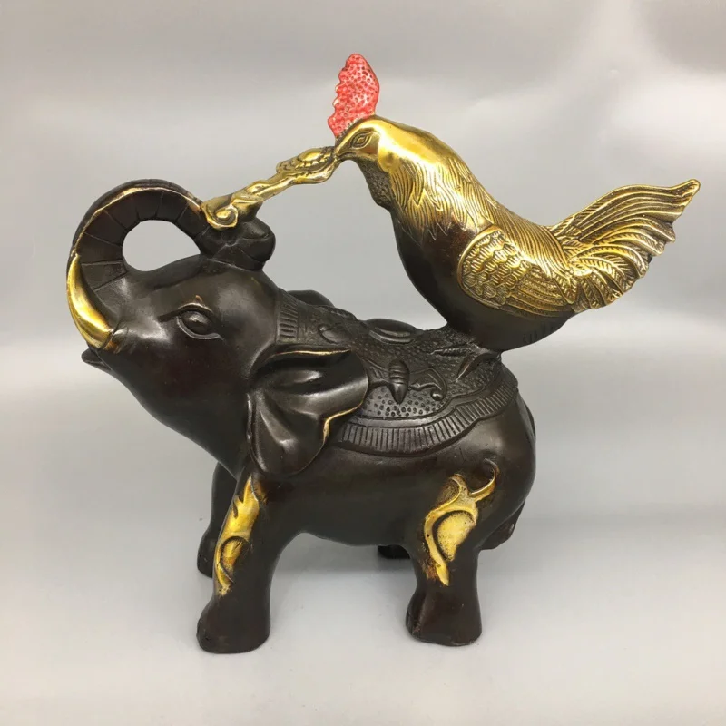 antique-copper-coated-chicken-elephant-ruyi-decoration-copper-chicken-copper-elephant-copper-auspicious-chicken-elephant-ruyi-go