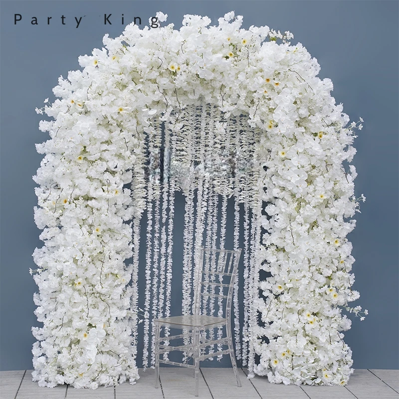 White Cherry Blossom Arch Flower Arrangement Outdoor Artificial Flower Runner Wedding Background Decorative Event Floral Stand