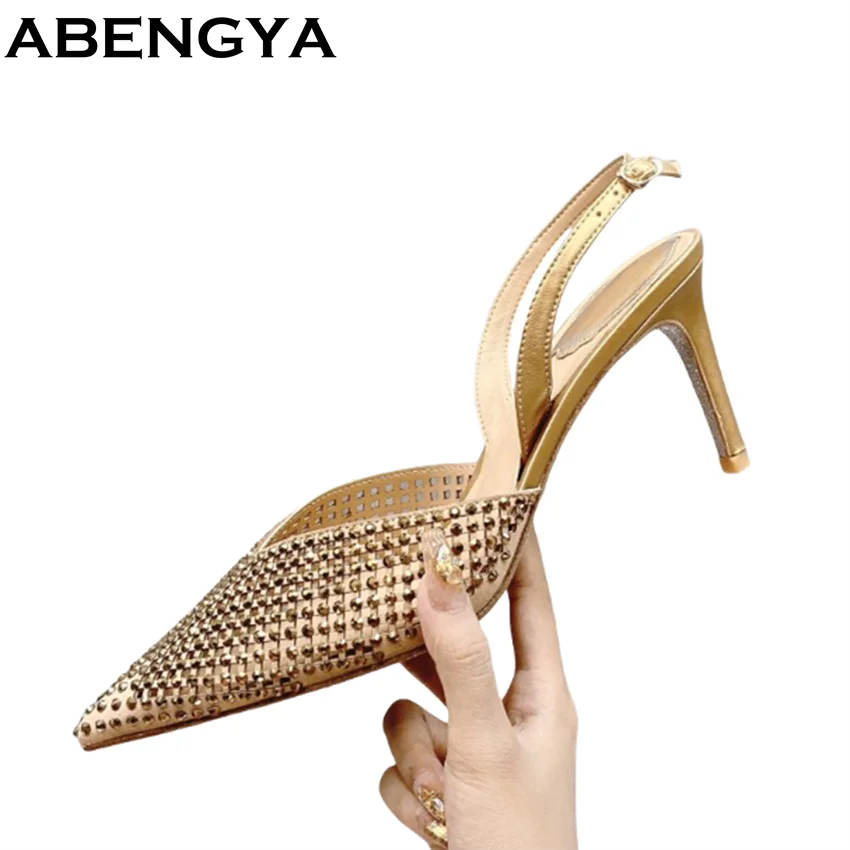 

Summer Hollow Out Pumps Women Thin Heel Slingback Modern Sandals Point Toe Hollow Out Party Dress Shoes For Woman Mules