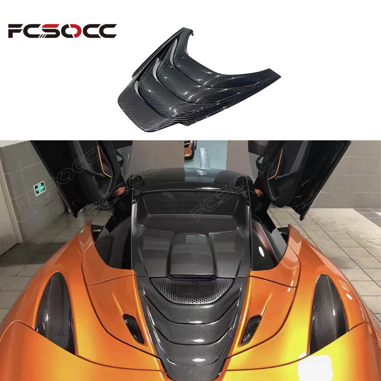 Dry Carbon Glossy Rear Engine Car Bonnet Trunk Hood for McLaren