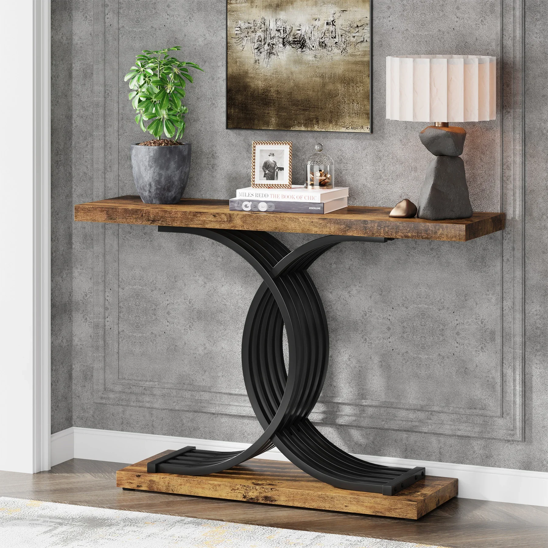 Tribesigns Gold Entryway Table, Modern 39-Inch Console/Accent Table with Geometric Metal Legs, Faux Marble Narrow Wood Sofa,Foye