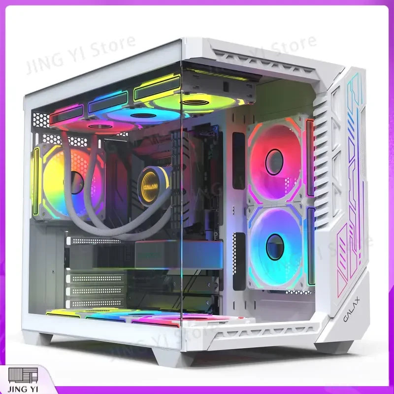 RGB Gaming PC Case Mid Tower Steel Chassis 360 Water Cooling Support Tempered Glass Side Panel Aquarium Style Computer