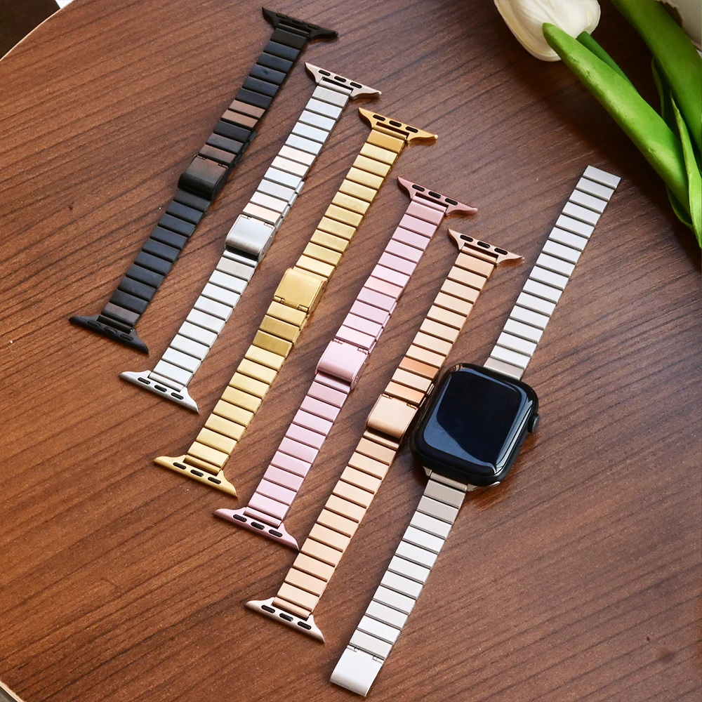 

Женский ремешок из нержавеющей стали для Apple Watch Series 10 46 мм 44 мм 42 мм 45 41 мм 38 49 Тонкий браслет для IWatch 9 8 7 Se 5 6 Ultra 2