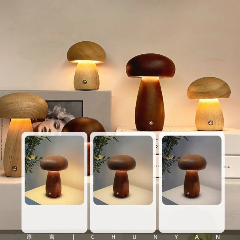Candeeiro cabeceira LED cogumelo Candeeiros elegantes para luz noturna sala estudo