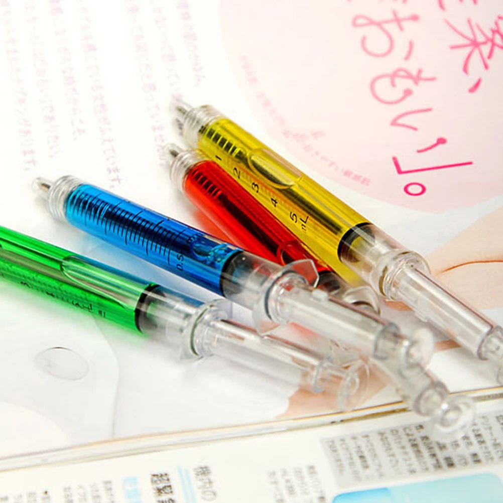 

12pcs Needle Tube Writing Ball Point Syringe Flowing Liquid Black Ink Ballpoint Pen Stationery Office Supplies(4-color Mixed)