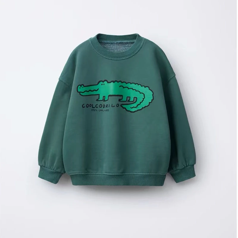 Black Long Sleeve Tops Trendy Clothing Cartoon Fashion Crewneck Pullovers Child Boys New Design Wear Solid Color All-match Tops