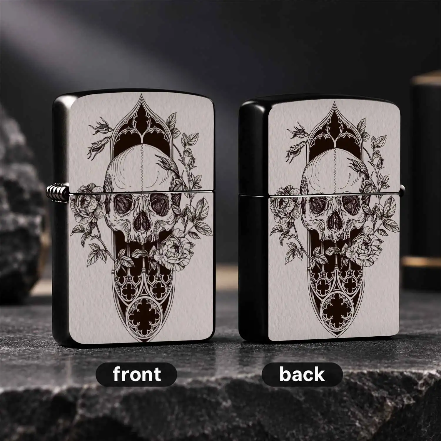 Vintage Gothic Skull Rose Engraved Lighter, Exquisite Line Art Pattern PORTABLE Windproof Lighter, Dark Aesthetics Collectible Stylish Gadget, Unique Holiday Birthday Gift For Men Ignition Enthusiasts Daily Use A Fun and Humorous Lighter