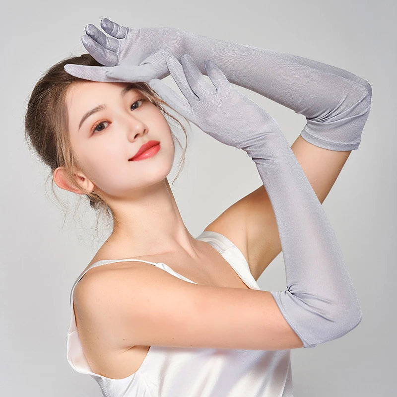 

100% Natural Silk Gloves Summer Long Sun Protection Arm Sleeve Women's Full Finger Knitted Breathable Driving Sunscreen Mittnes