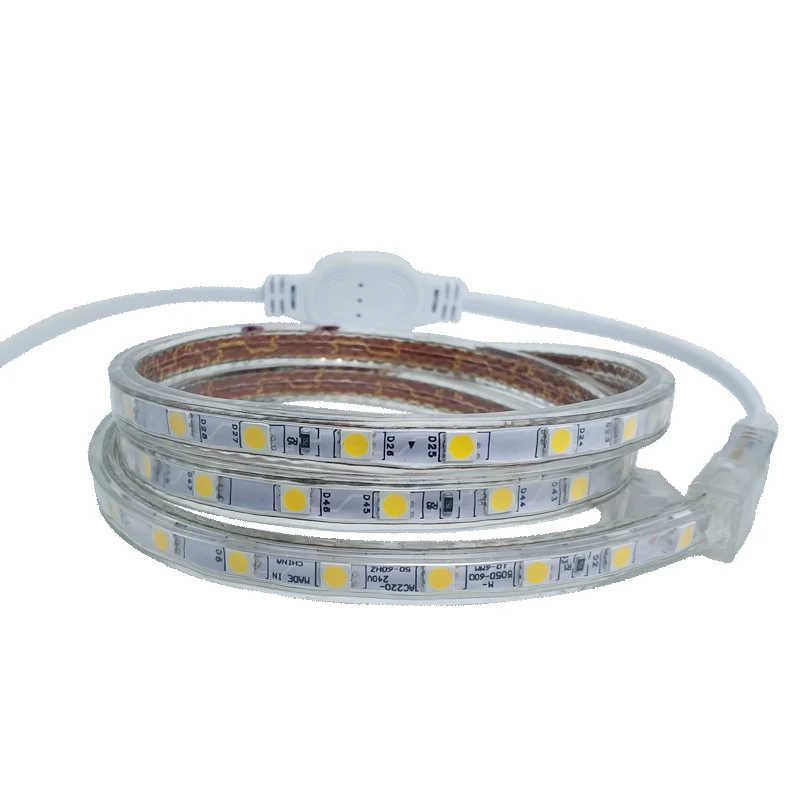 Tira de luces Led de 220 V, cinta Flexible SMD 220, 5050, 1M, 5M, 10M, 15M, 20M, resistente al agua IP67, regulable, 220 V, blanco cálido