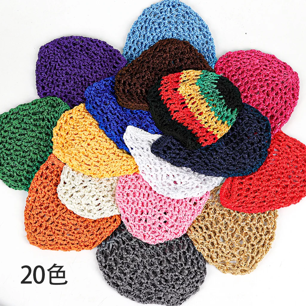 

Adult Hair Net Lace-Up Headband Hat Solid-Color Knit Mesh Hat Hair-Tying Fishnet Headband Hat