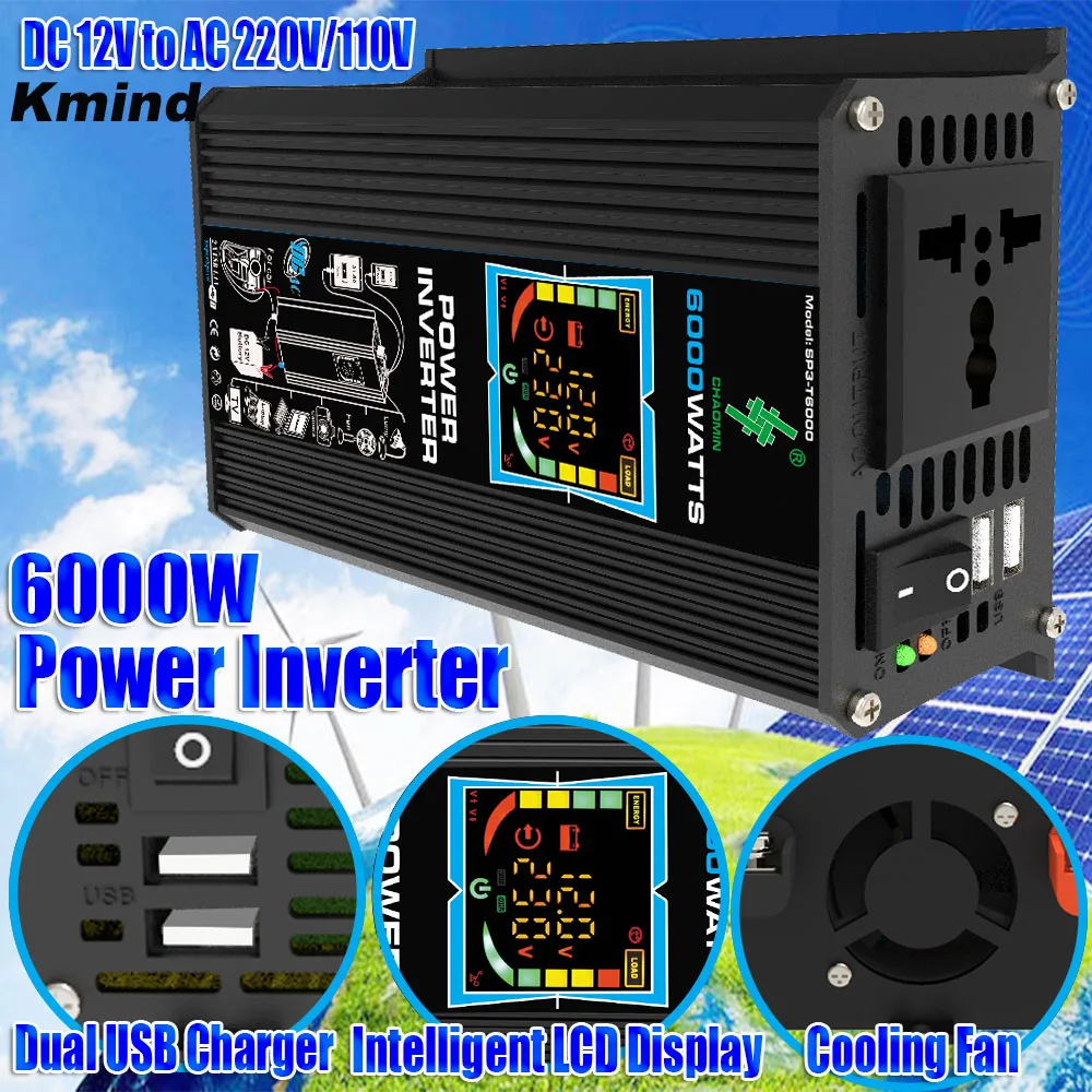 

Car Power Inverter 12V To 110V 220v Peak 1000W 50Hz 60Hz Solar Converter Adapter DC to AC Sine Wave Transformer Charge USB Volt