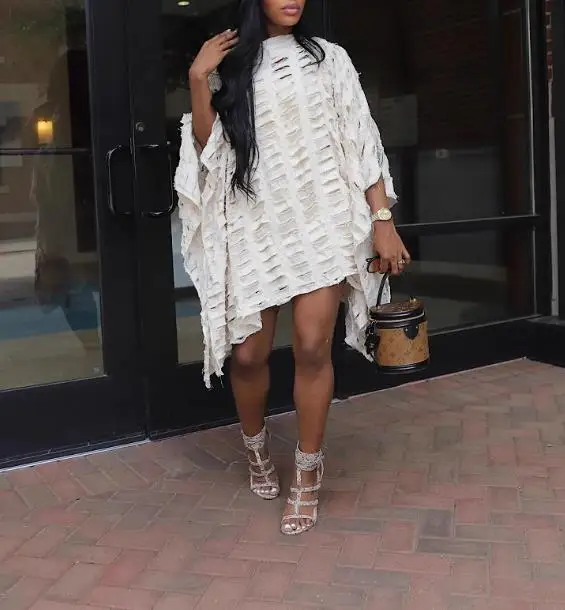 

Summer New Y2K Trendy Street Personalized Waste Soil Wind Piercing Hollow Design Round Neck Loose Bat Sleeve Women's Top