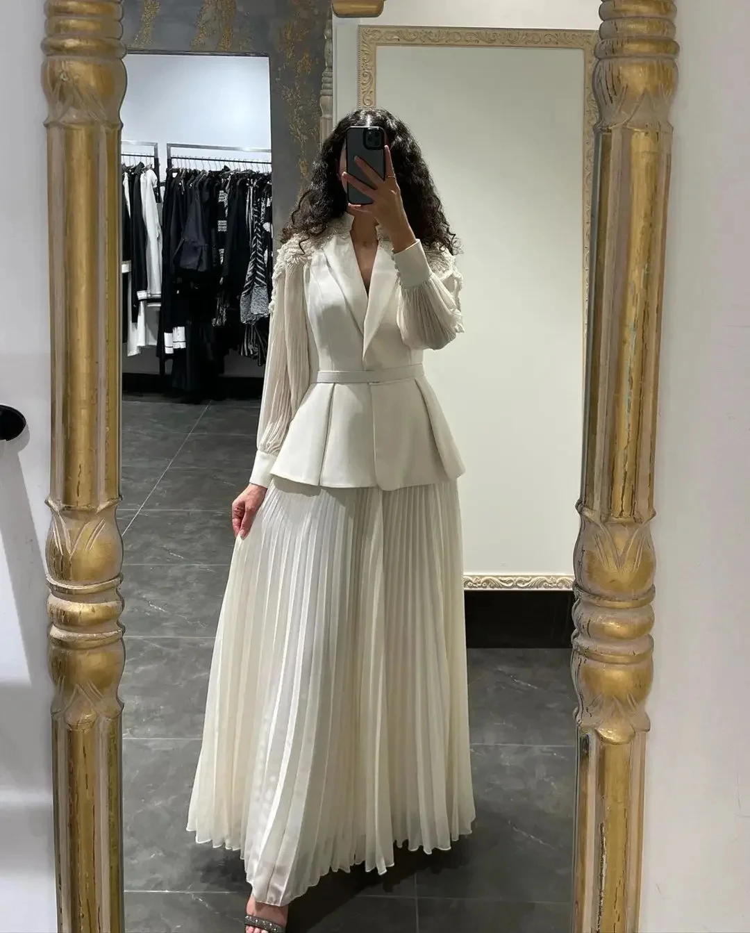 

Simple Saudi Arabia Evening Dresses Long Sleeves Two Pics White Prom Dresses Women فساتين السهرة Party Gowns Custom Made 2024