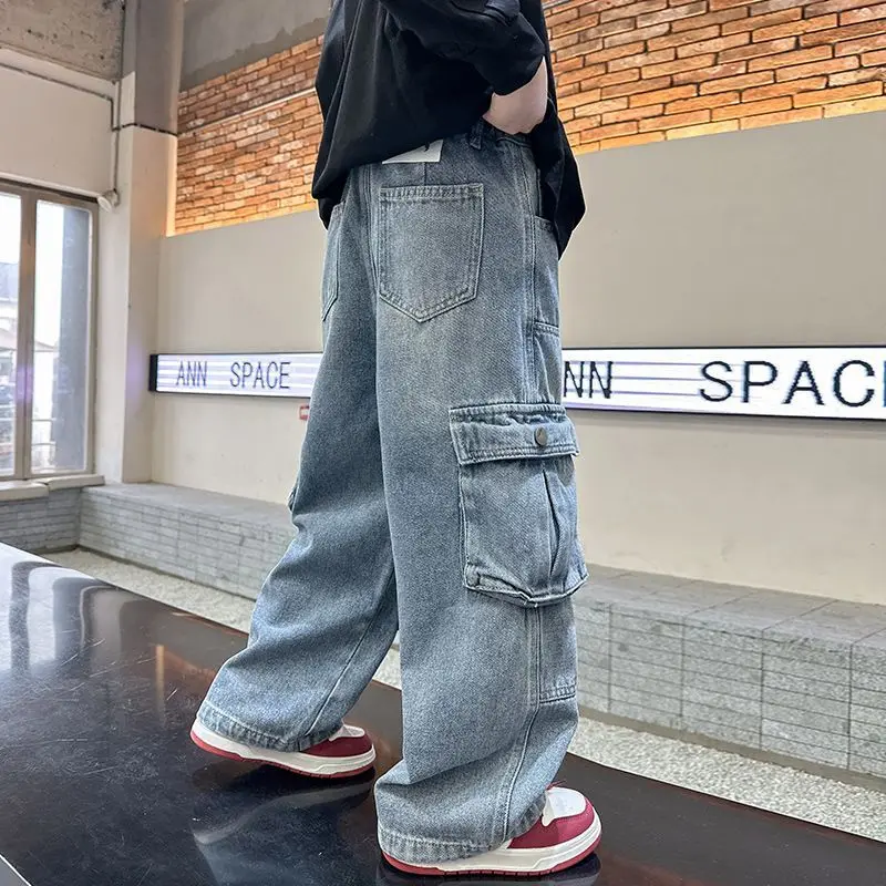 Jungenjeans, Freizeithosen für Frühling und Herbst, gutaussehend, modisch, vielseitig, Jungenhosen, Streetstyle, Hip-Hop
