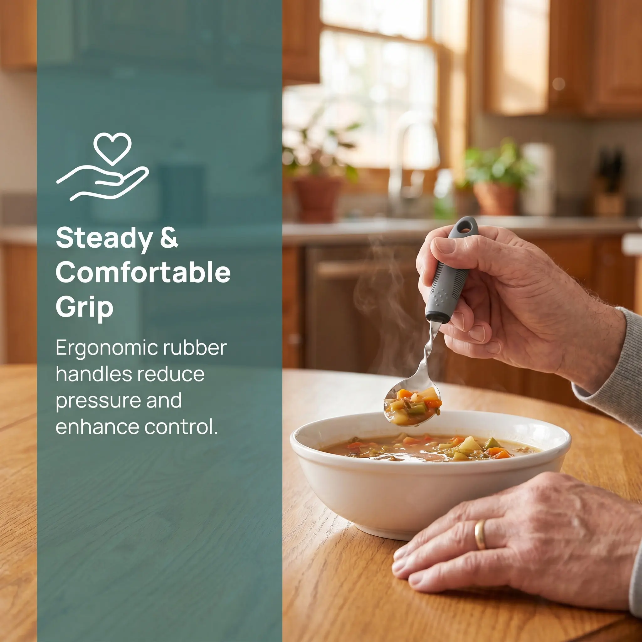 1Set Elderly Utensils Adaptive Weighted Stainless Steel Fork Spoon Bendable Anti Tremor Soft Rubber Handles for Handicap Feeding