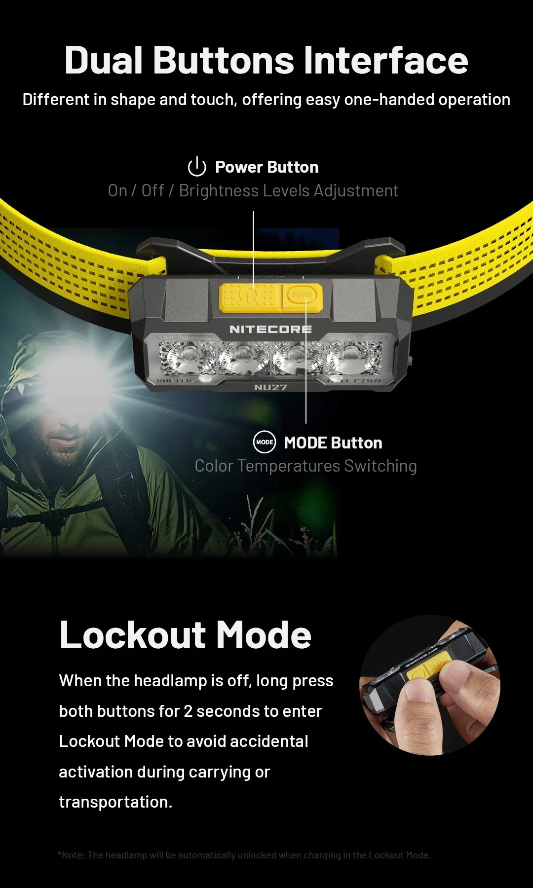 NITECORE NU27 Headlamp 600 Lm Running LED Headlight Working Head Lamp Hiking Lantern Flashlight Outdoor Waterproof Headlamp