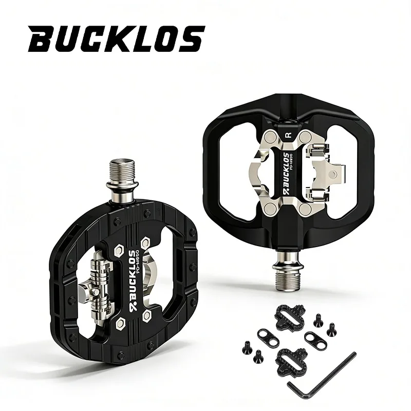 BUCKLOS Fahrradpedale, flach, gemischt, 9/16 MTB Rennradpedal, Doppelfunktion, gedichtete Lager, flache & Lock-Pedale, Nylonfaser, 9/16" Clipless-Pedale für SPD PD-M650, gedichtete Lager, rutschfeste