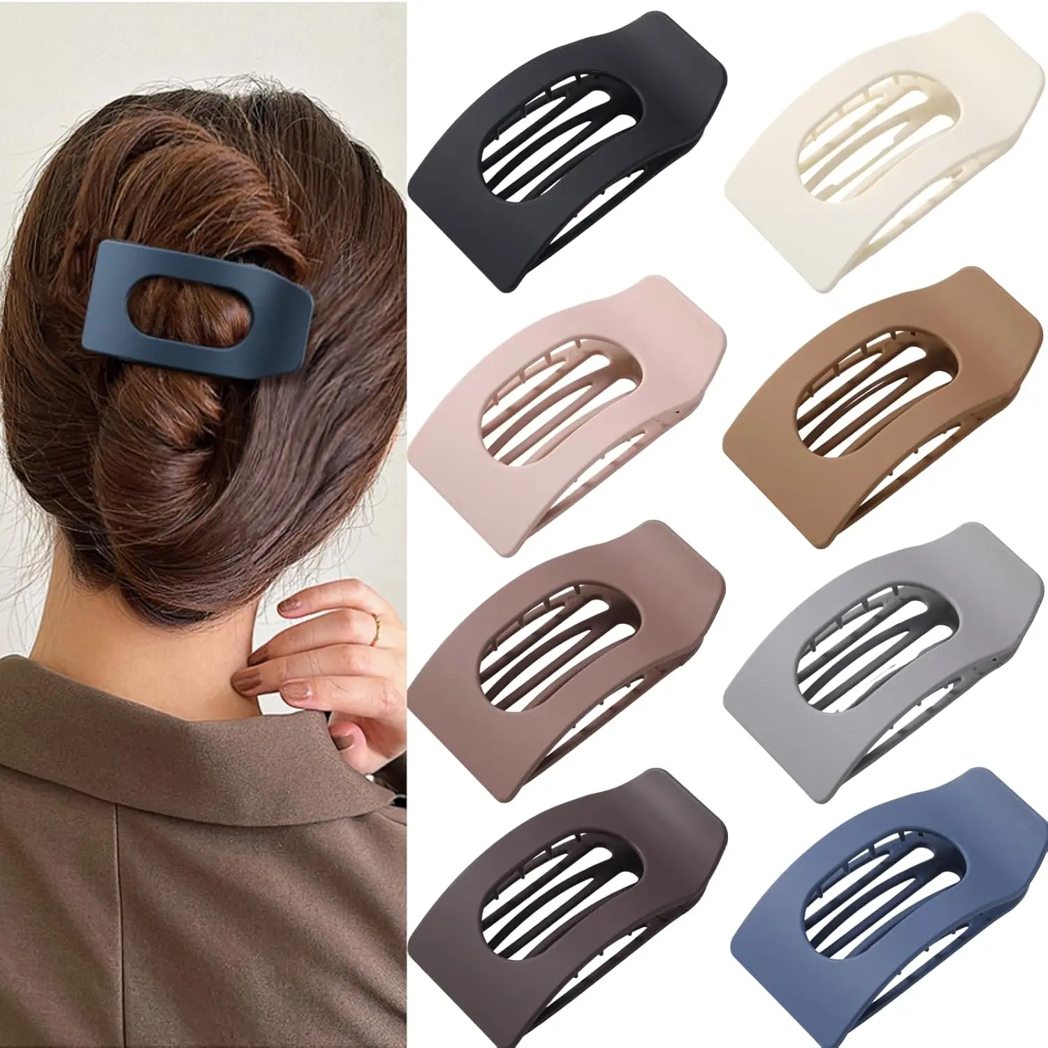 

8 Pack Large Matte Rectangle Hair Clips, Strong Hold Flat Design for Women's Thick & Thin Hair