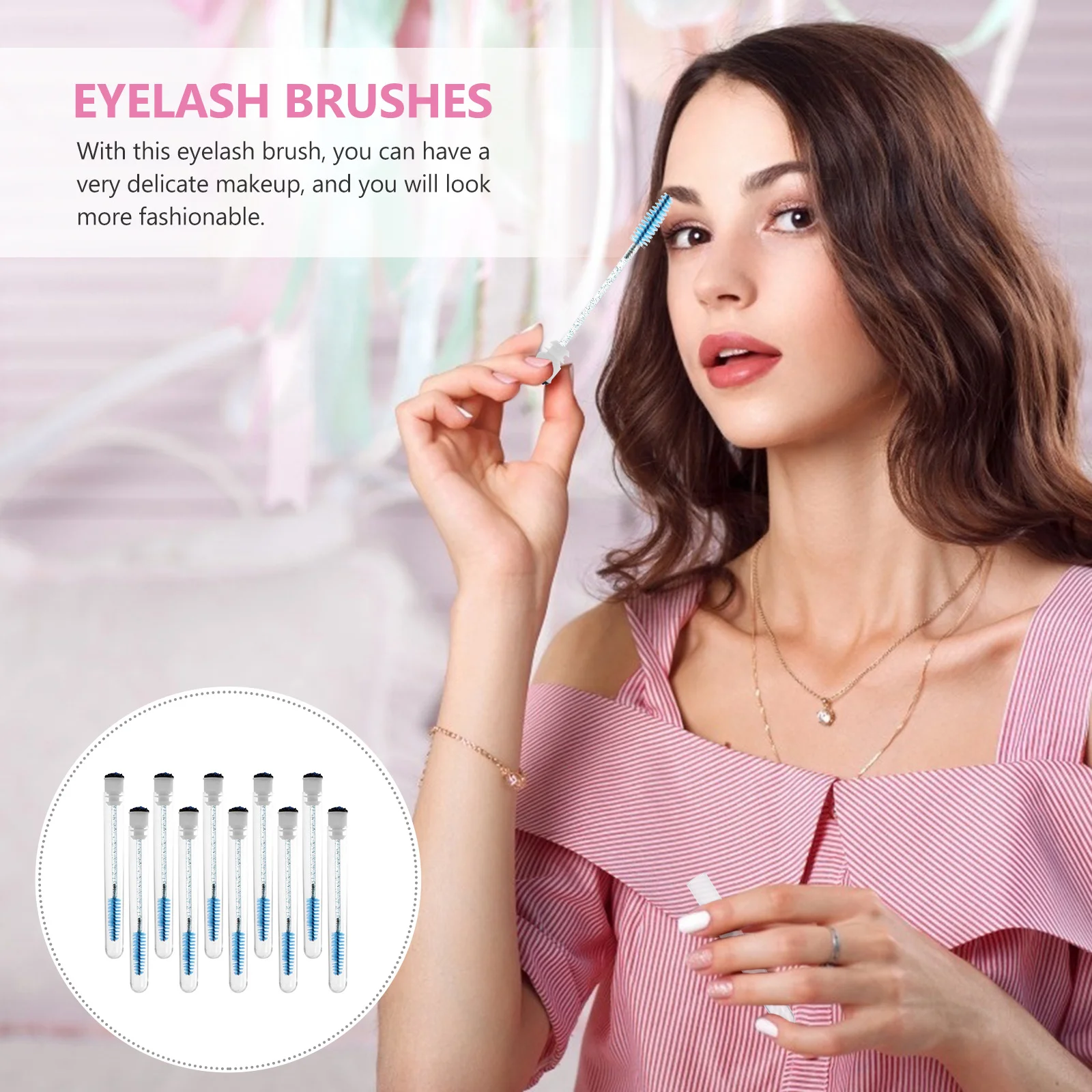 10 Uds. Extensiones de cepillo de pestañas tubo brillo mango cómodo peine de pestañas acabado Natural peine para cejas varitas de cepillo de maquillaje