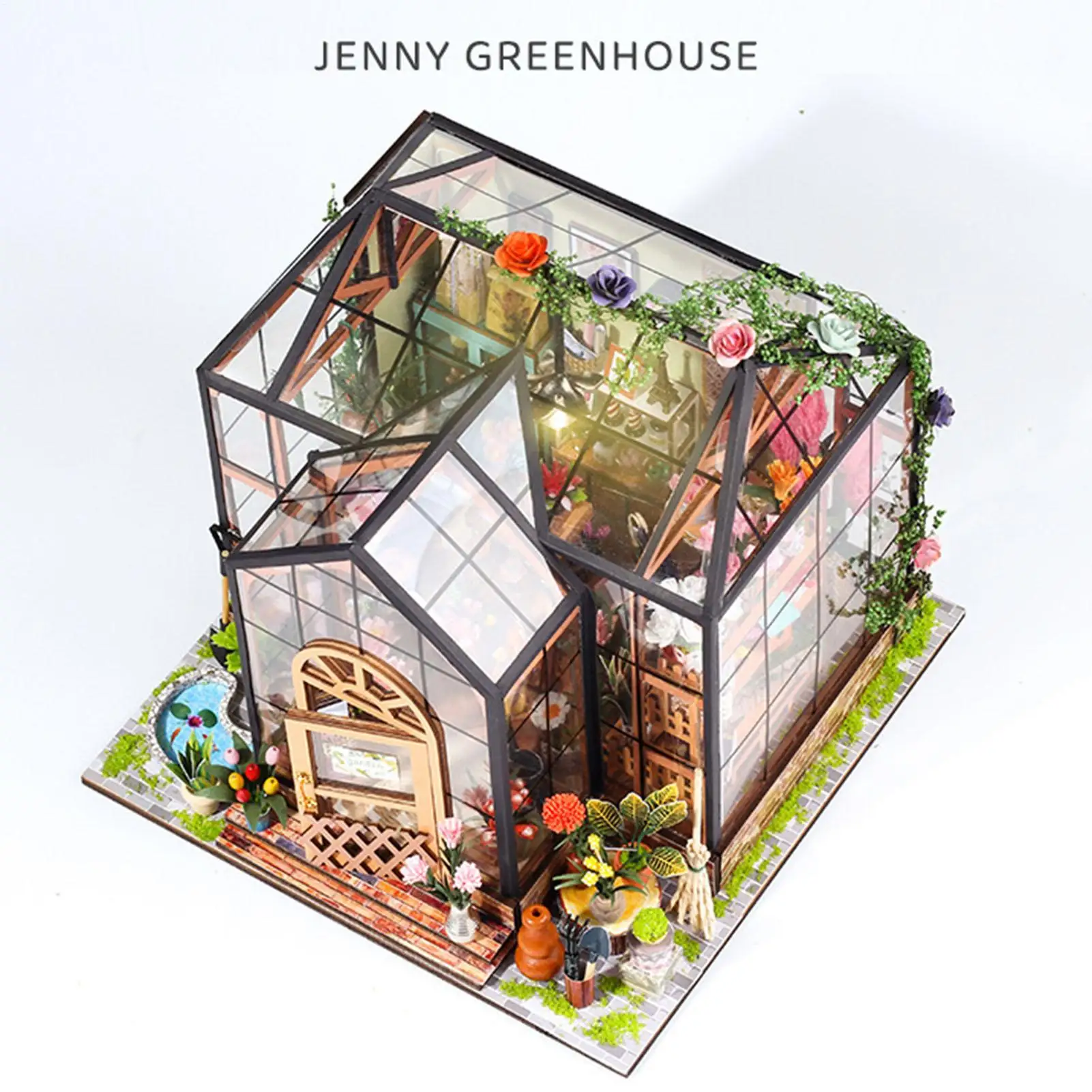 ミニチュアドールハウスキット 3Dミニ温室キット 装飾ディスプレイ 棚 寝室 部屋 ティーン向け クリスマス ハロウィン 本棚 図書館用