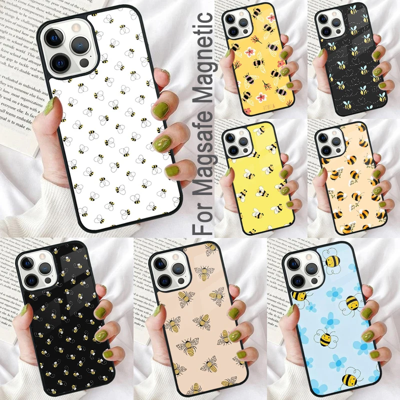 Bumble Bee Honeycomb Honey Magnetic Soft Phone Case for iPhone 16 Promax 15 Pro 13 14 Plus 11 12 Mini MagSafe Coque