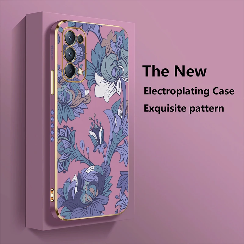 الفاخرة تصفيح لينة جراب هاتف ل ممن لهم رينو 5 5G 5F 5K 4Z 4G 2 2Z 2F 4 5 6 7 لايت السيليكون للصدمات خمر زهرة طباعة غطاء #3