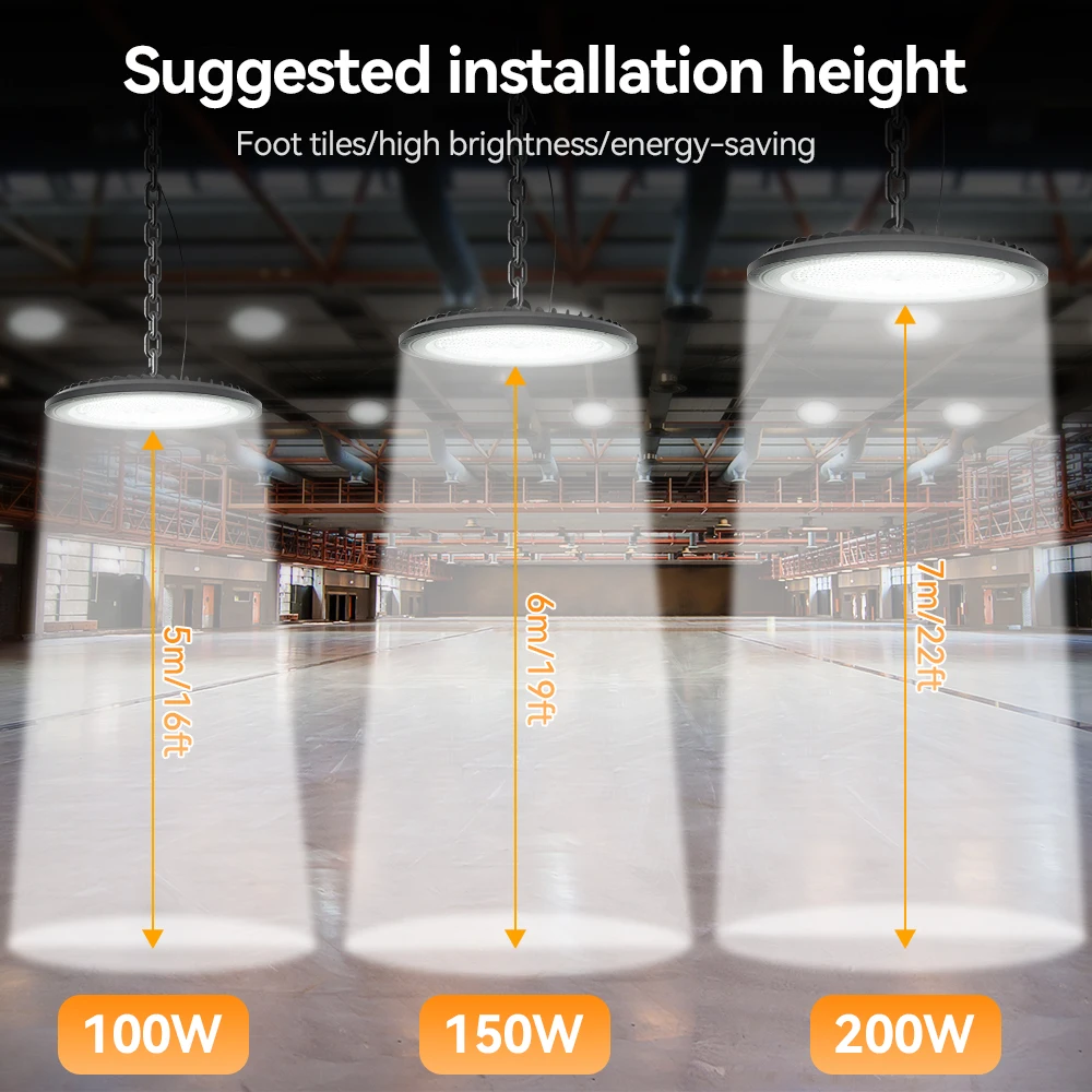 LED Industrial Lighting 100W 200W IP65 Waterproof Lampara 100-265V Garage Gym Factory Warehouse High Bay Lights UFO Floodlight