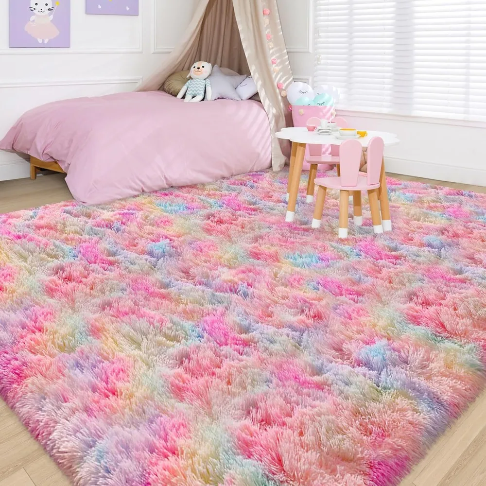 

Soft Fluffy Area Rug 8x10 Plush Rainbow Rugs for Girls Bedroom Shaggy Carpet Kawaii Unicorn Rug for Living Room Fuzzy Nursery Ru