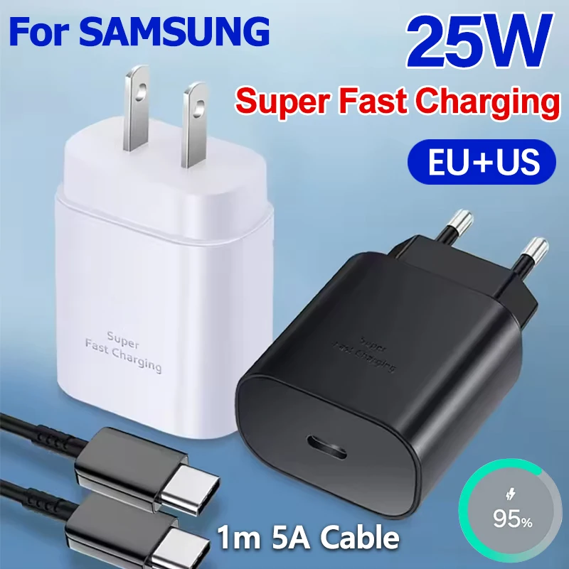 25W Samsung Charger Usb Type C Super Fast Charging Wall Adapter For Galaxy S24 S23 FE S22 5G A55 A54 A53 A34 A33 A73 A05s Note10