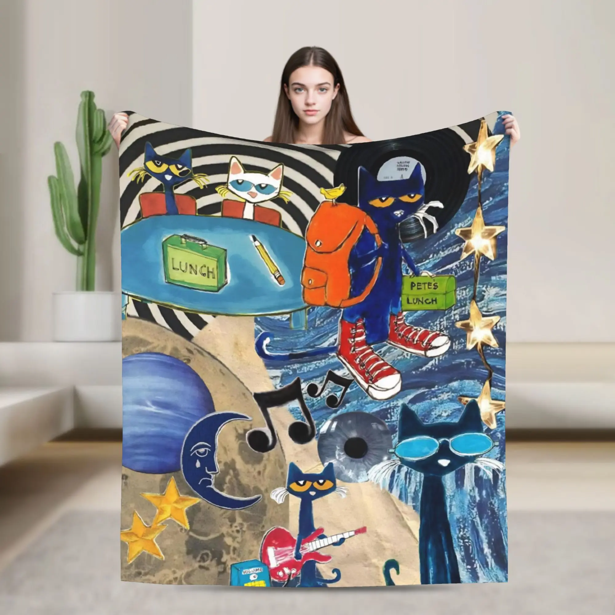 Pete the Cat  Blanket Groovy Cat Flannel Awesome Breathable Throw Blanket for Home  Winter