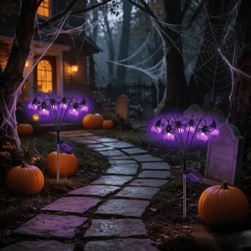 Ghost Purple Light Halloween Decorations Spider Ball-Shaped Outdoor Use Waterproof Lamp Garden Lamp Front Yard