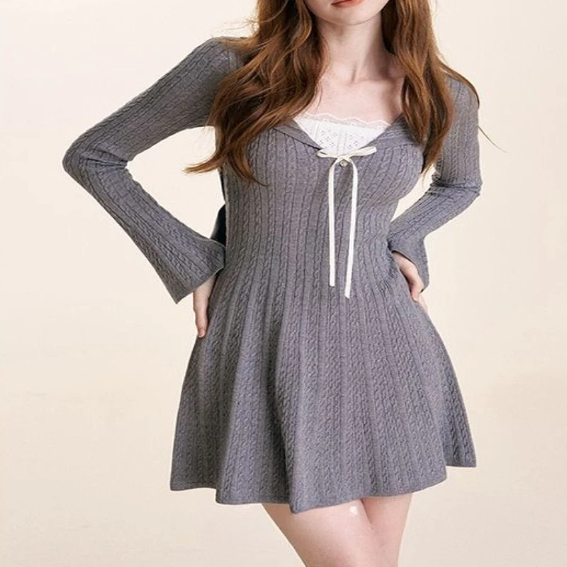 

2025 Autumn and Winter Knitted Dress Long Sleeved New Collection Waist Slimming and Slimming Base Sweater