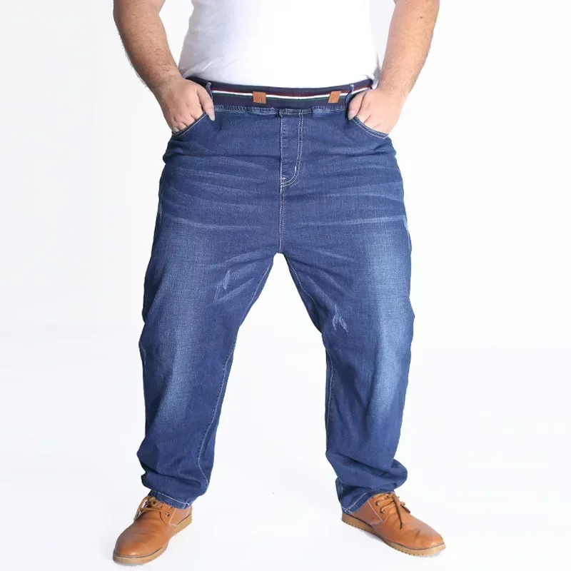 

Men Jeans Ankle Length Straight Pants Denim Pockets Mid Waist Loose Fit Washing Streetwear Solid Spring 2025 Casual Elastic