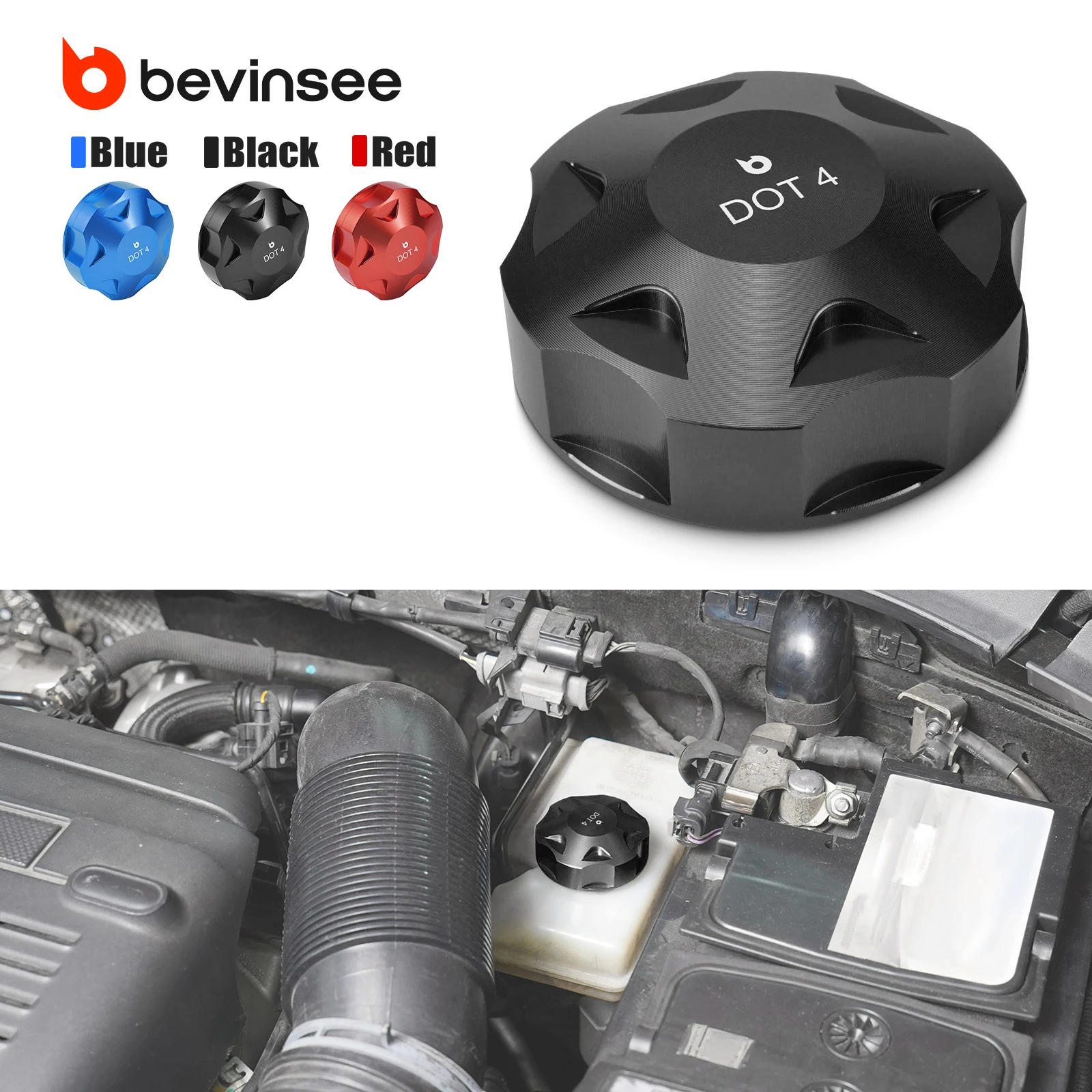 BEVINSEE Billet Aluminum Brake Fluid Tank Cap for VW for Golf GTI/R for Polo GTI for Tiguan Passat for Audi A3/S3/RS3 TT/TTRS Q3